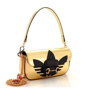 GUCCI X ADIDAS HORSEBIT 1955 SMALL LEATHER BAG REMOVABLE TOP HANDLE/CHAIN STRAP